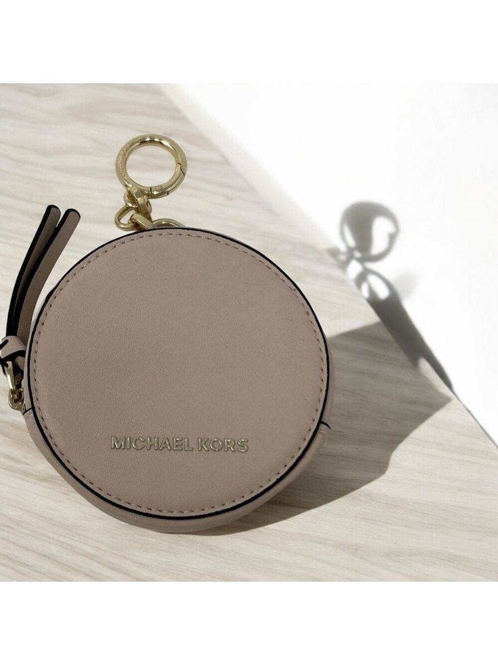 Michael Kors Blush Pink Round Leather Coin Purse Key Chain NWOT